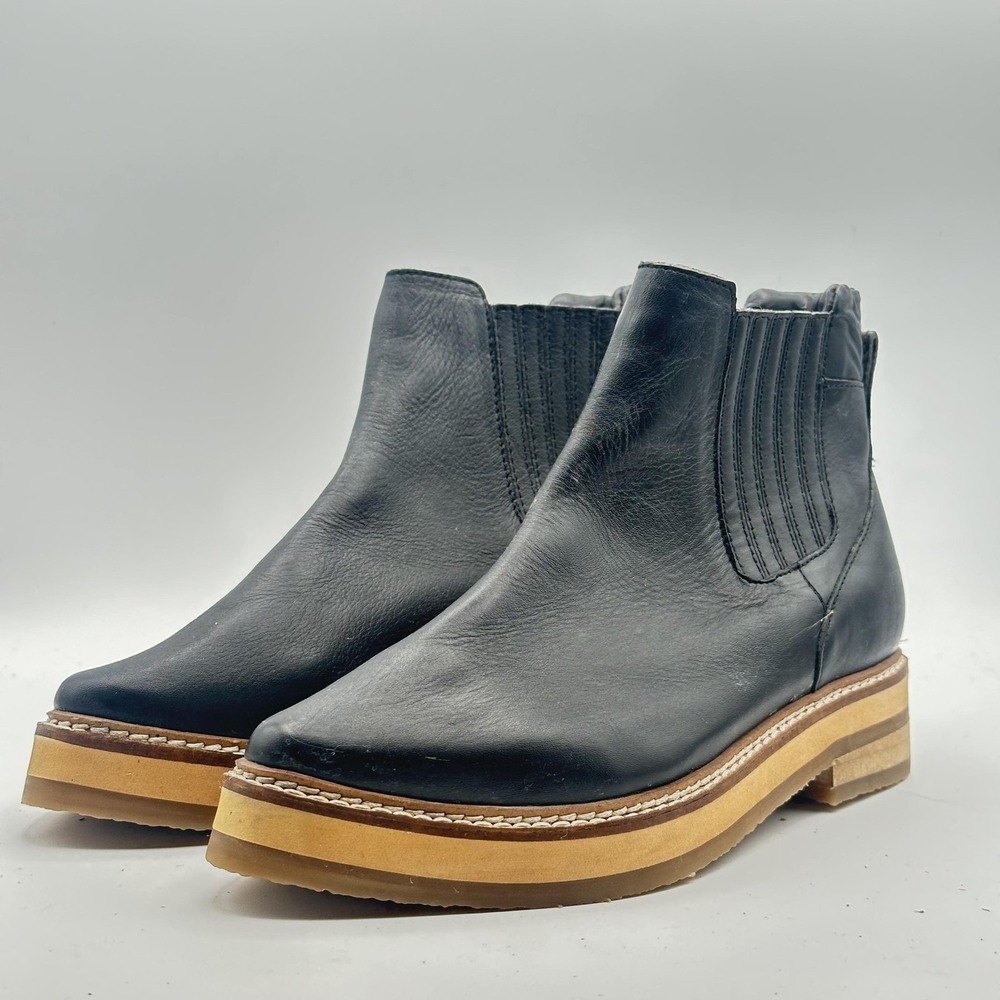Roolee Boots Shoes Womens Size 7 Black Leather Chelsea Ankle Stacked Sole